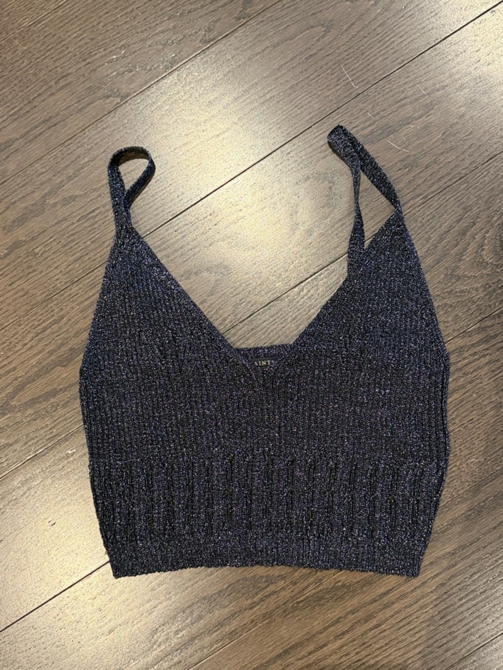 All Saints black metallic knit crop top Medium